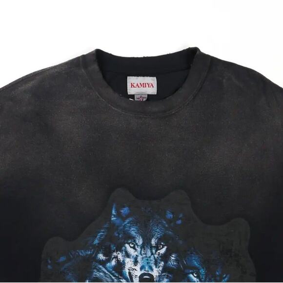 New KAMIYA KMY-WOLF” Distressed (BLACK) T-shirt Size XL - Picture 1 of 4